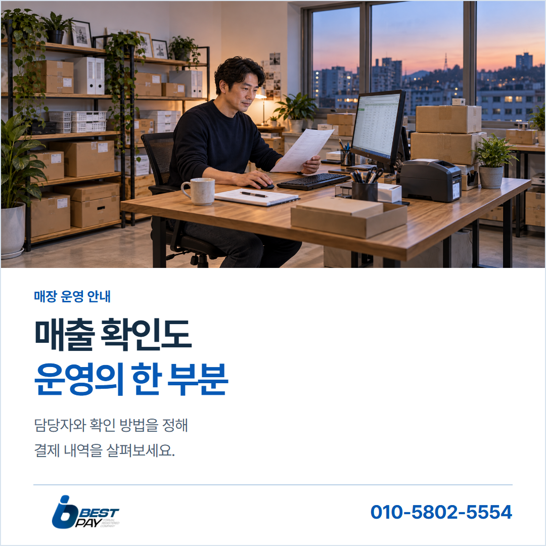 매출 확인도 · 운영의 한 부분 — 담당자와 확인 방법을 정해 결제 내역을 살펴보세요.